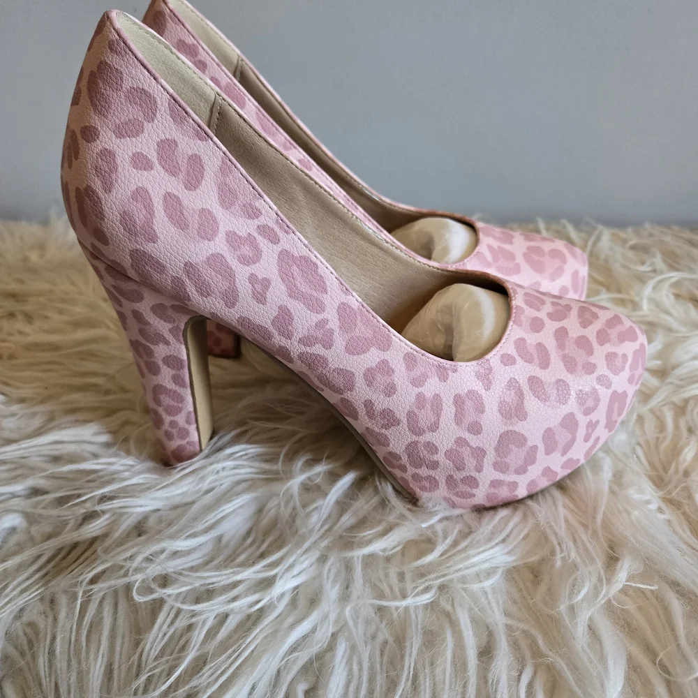 Women's Pink Leopard Print Platform Pumps High Heel